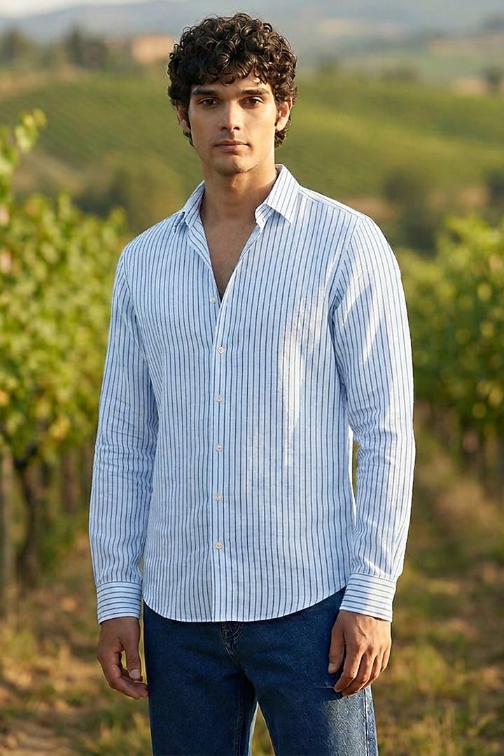 White Linen Printed Summer Shirt by Eleven Brothers at Pernia's Pop Up Shop