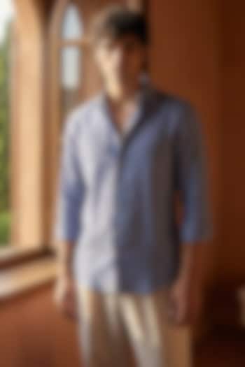 Blue Linen Printed Summer Shirt by Eleven Brothers at Pernia's Pop Up Shop