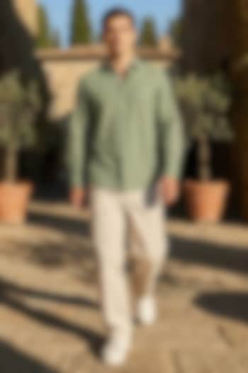 Green Linen Printed Summer Shirt by Eleven Brothers at Pernia's Pop Up Shop