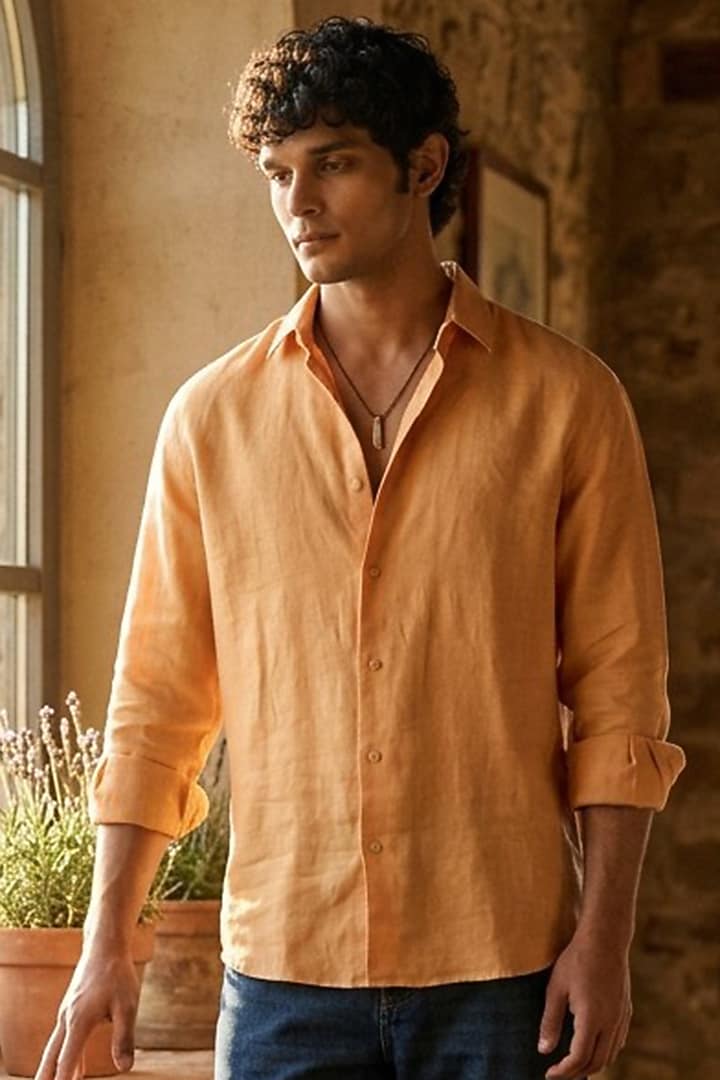 Orange Linen Summer Shirt by Eleven Brothers at Pernia's Pop Up Shop