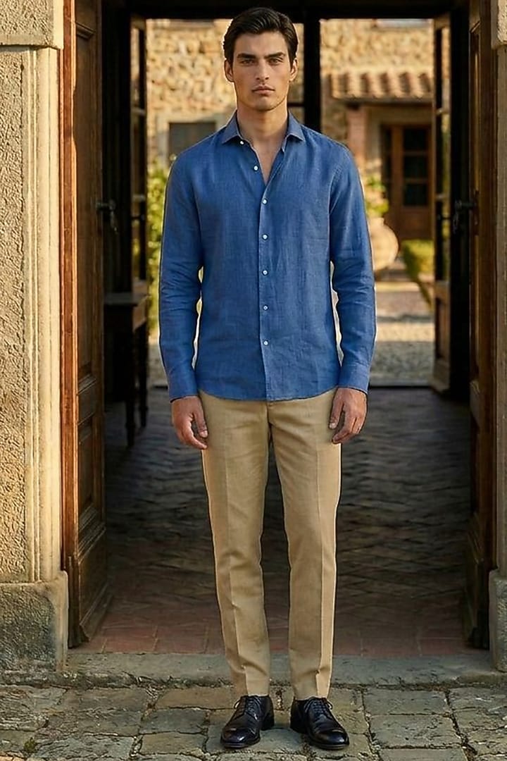 Blue Linen Summer Shirt by Eleven Brothers at Pernia's Pop Up Shop