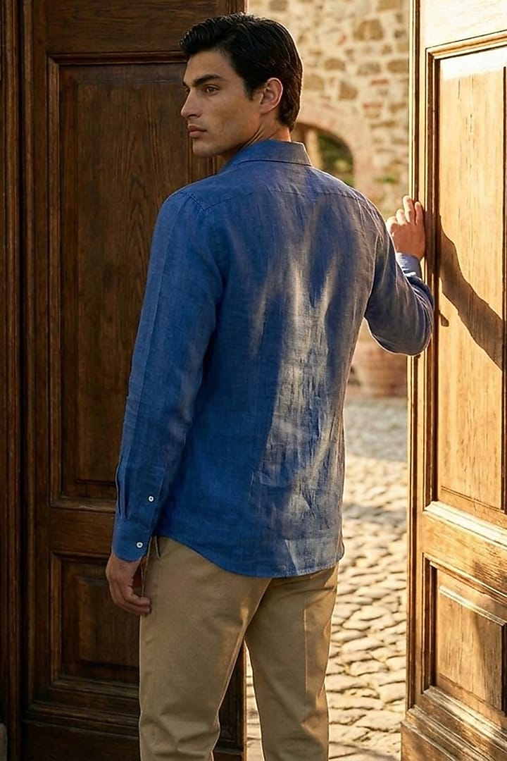 Blue Linen Summer Shirt by Eleven Brothers at Pernia's Pop Up Shop