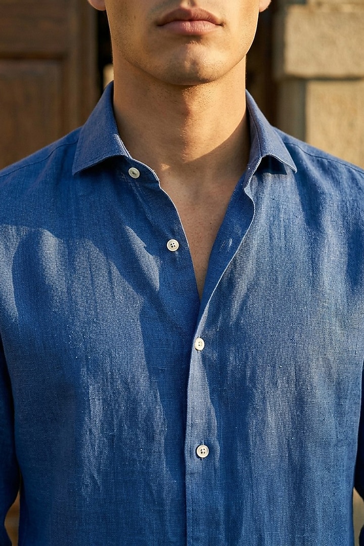 Blue Linen Summer Shirt by Eleven Brothers at Pernia's Pop Up Shop