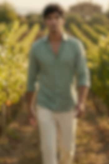 Green Linen Printed Summer Shirt by Eleven Brothers at Pernia's Pop Up Shop