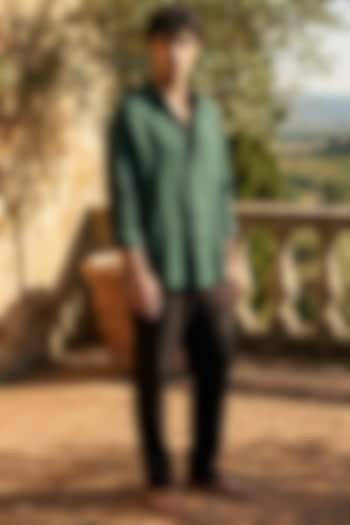 Olive Green Linen Summer Shirt by Eleven Brothers at Pernia's Pop Up Shop