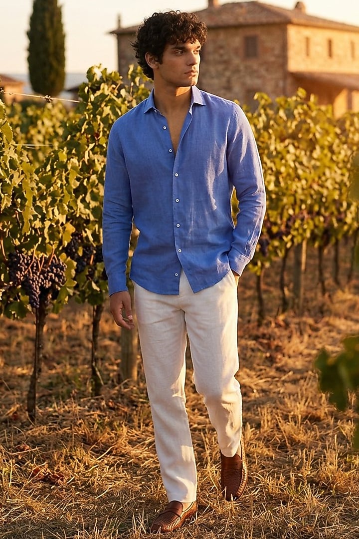 Blue Linen Summer Shirt by Eleven Brothers at Pernia's Pop Up Shop