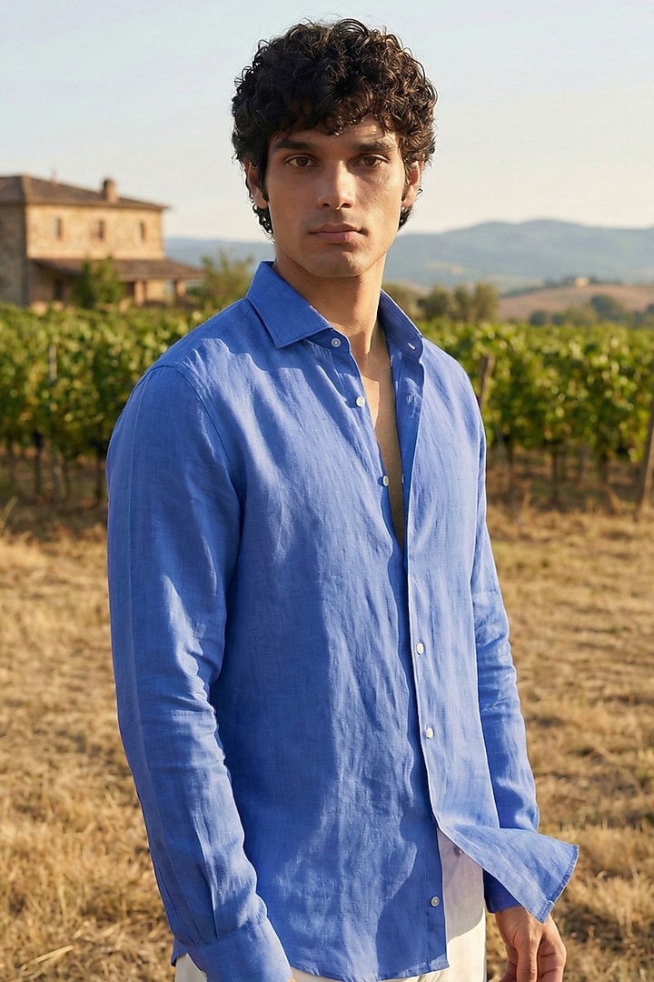Blue Linen Summer Shirt by Eleven Brothers at Pernia's Pop Up Shop