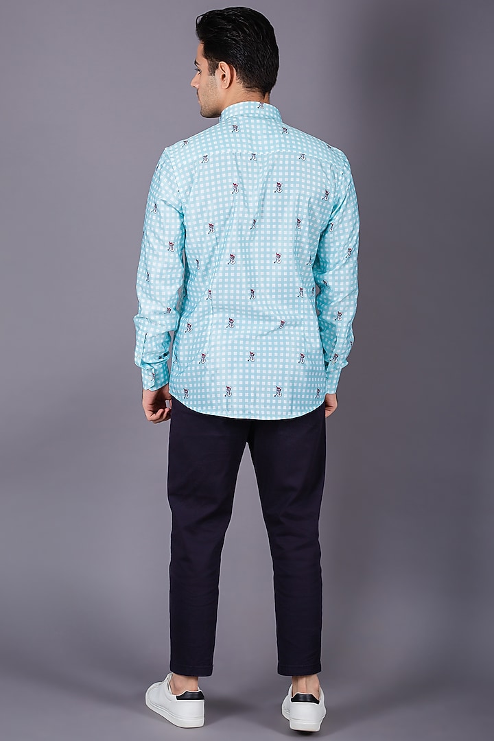 Blue Cotton Twill Checkered Summer Shirt by Eleven Brothers at Pernia's Pop Up Shop