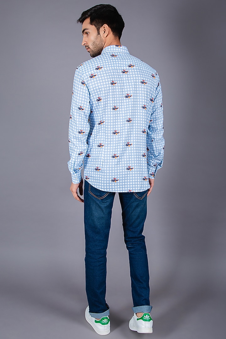Blue Cotton Twill Checkered Summer Shirt by Eleven Brothers at Pernia's Pop Up Shop