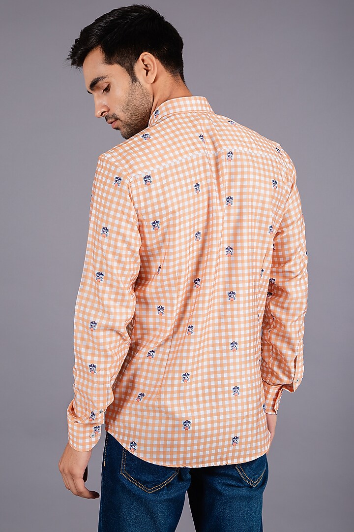 Orange Cotton Twill Checkered Summer Shirt by Eleven Brothers at Pernia's Pop Up Shop