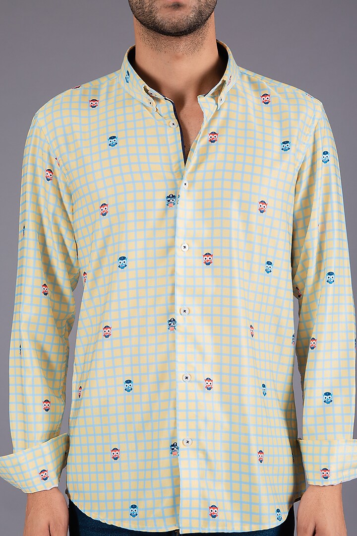 Yellow Cotton Twill Checkered Summer Shirt by Eleven Brothers at Pernia's Pop Up Shop