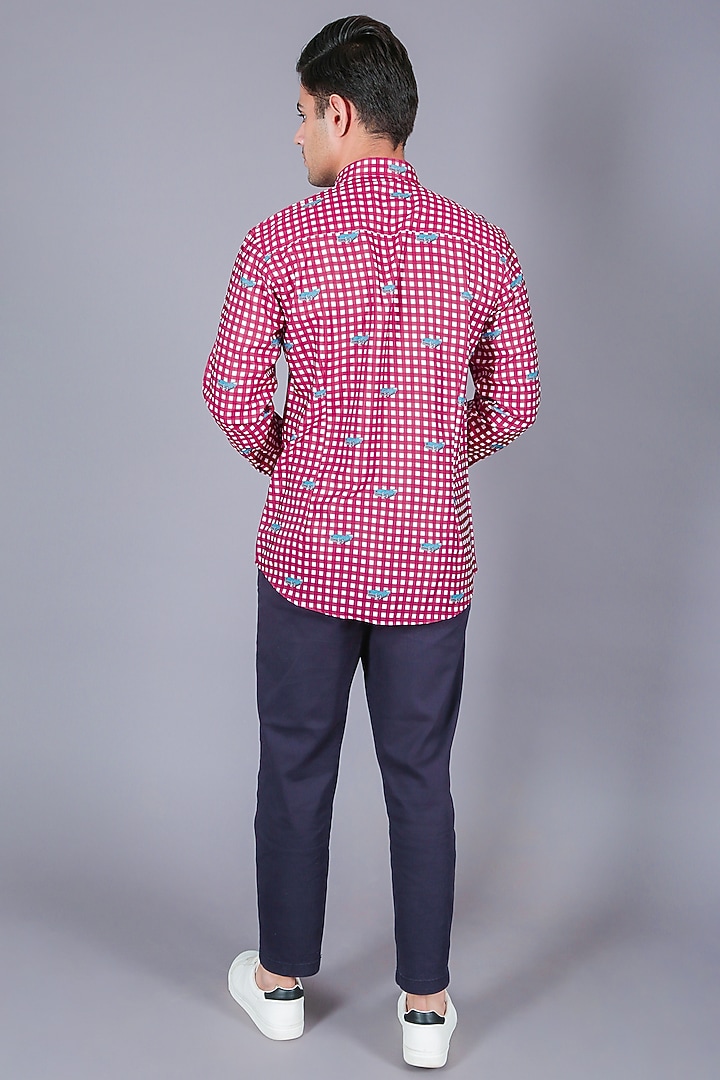 Red Cotton Twill Checkered Summer Shirt by Eleven Brothers at Pernia's Pop Up Shop