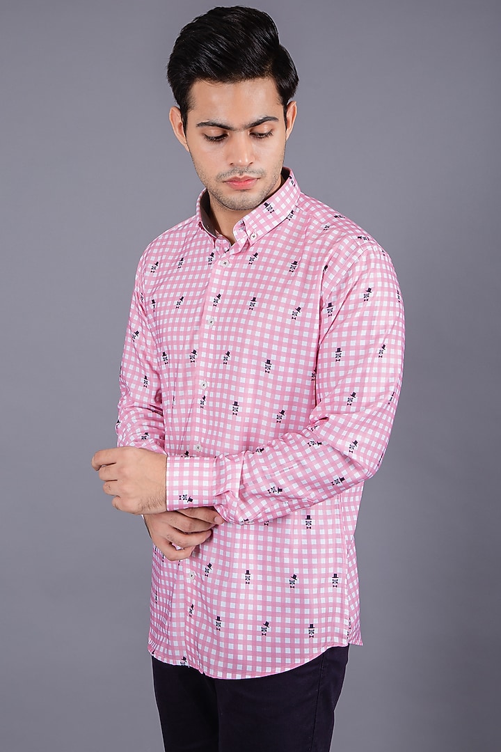 Pink Cotton Twill Checkered Summer Shirt by Eleven Brothers at Pernia's Pop Up Shop