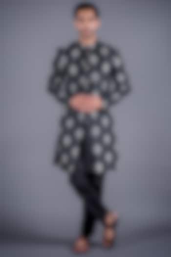 Pearl Black Printed Handcrafted Sherwani Set by Eleven Brothers