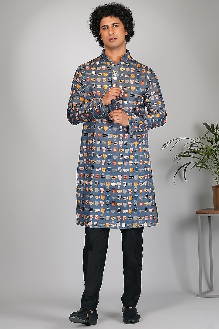 Blue Printed Kurta Set by Eleven Brothers