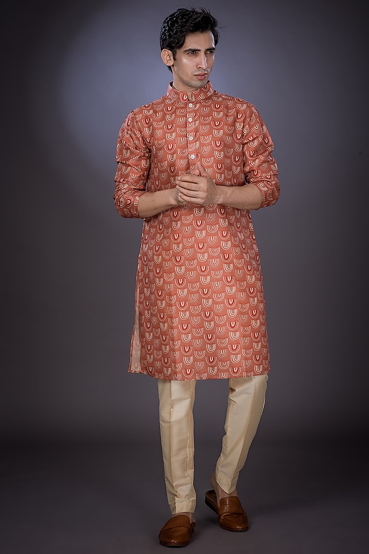 Rust Printed Kurta Set by Eleven Brothers