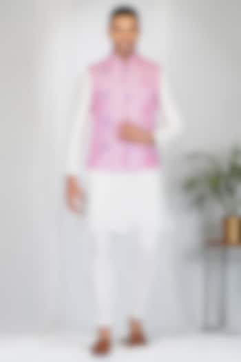 Pink Handcrafted Nehru Jacket With Kurta Set by Eleven Brothers