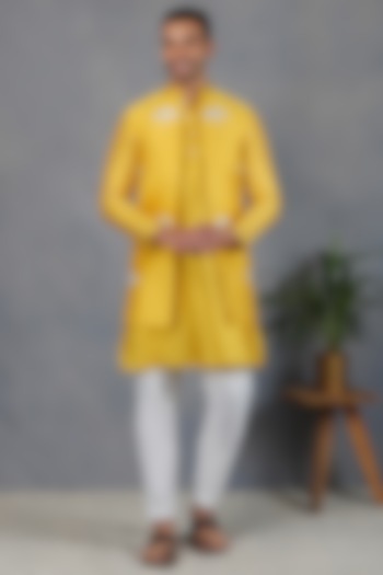 Yellow Silk Indowestern Set by Eleven Brothers at Pernia's Pop Up Shop