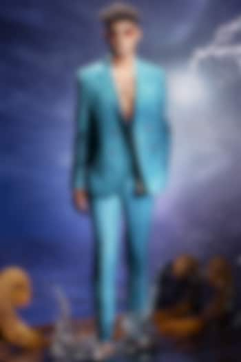 Jade blue Italian Twill Blazer Set by Eleven Brothers at Pernia's Pop Up Shop