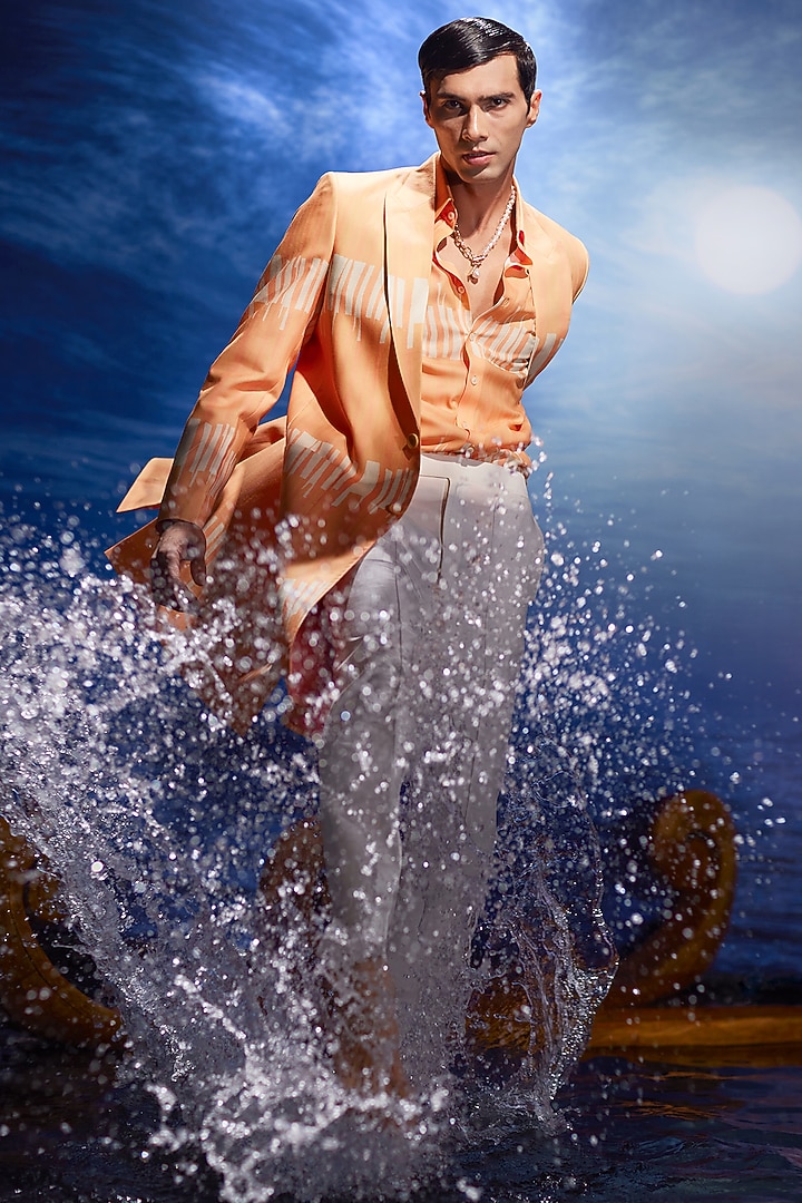 Valencia Orange Italian Twill Trench Coat With Shirt by Eleven Brothers at Pernia's Pop Up Shop