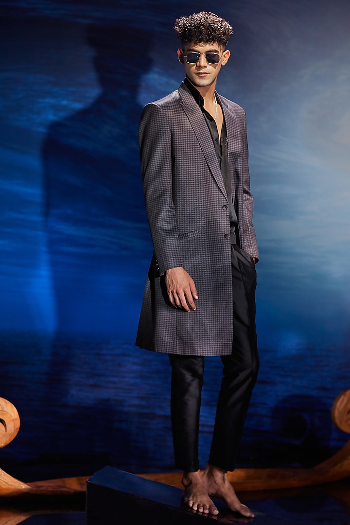 Black Italian Twill Trench Coat by Eleven Brothers at Pernia's Pop Up Shop