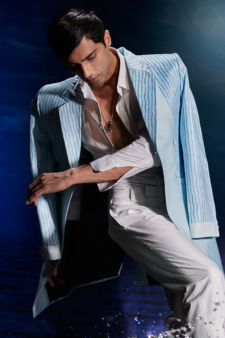 Adriatic Blue Italian Twill Trench Coat by Eleven Brothers at