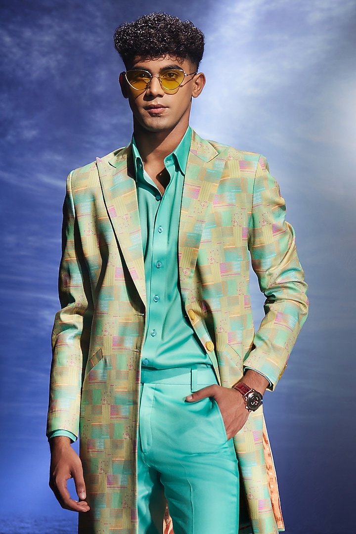 Zinnia Blue Italian Twill Trench Coat by Eleven Brothers at Pernia's Pop Up Shop