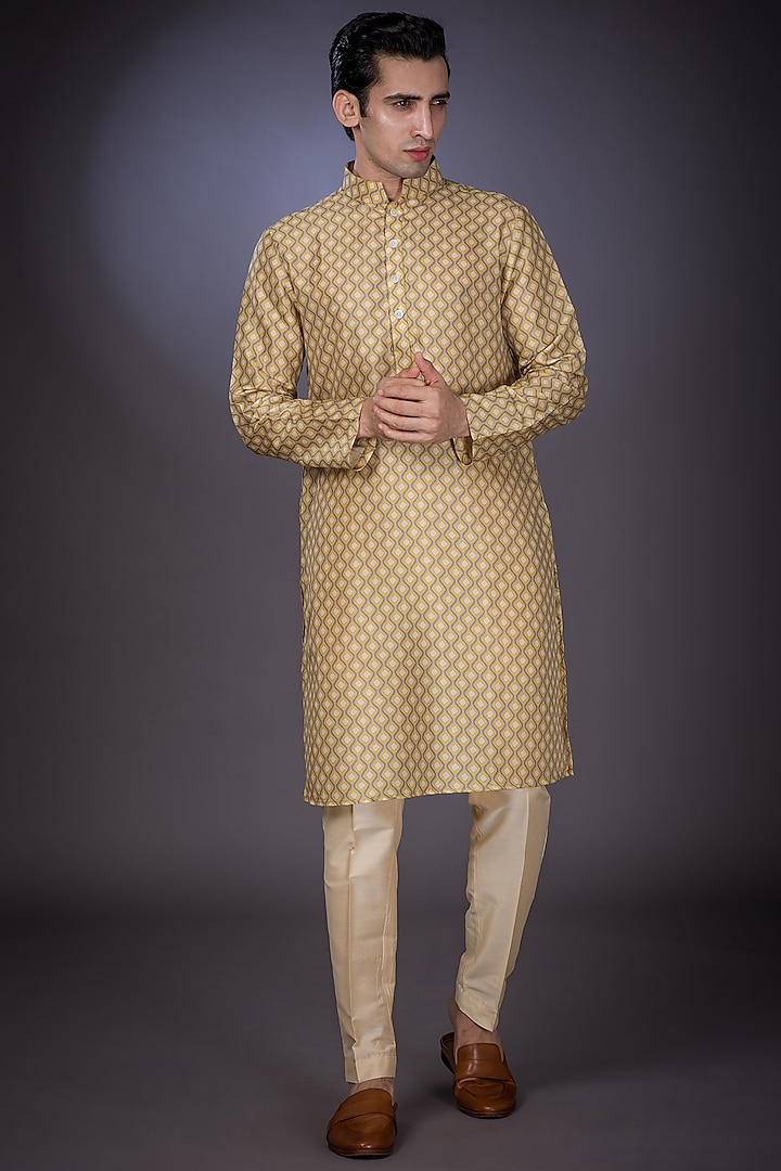 Beige Printed Handcrafted Kurta Set by Eleven Brothers