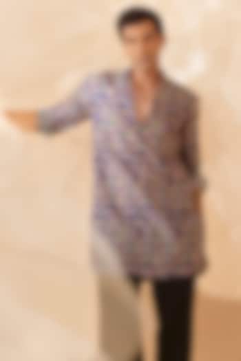 Blue Silk Printed Handcrafted Kurta by Eleven Brothers at Pernia's Pop Up Shop