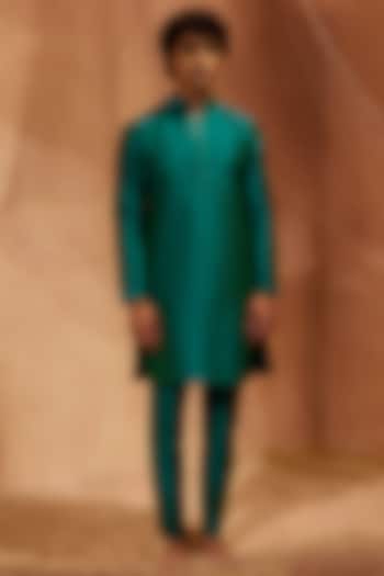 Green Silk Handcrafted Tagai Kurta Set by Eleven Brothers