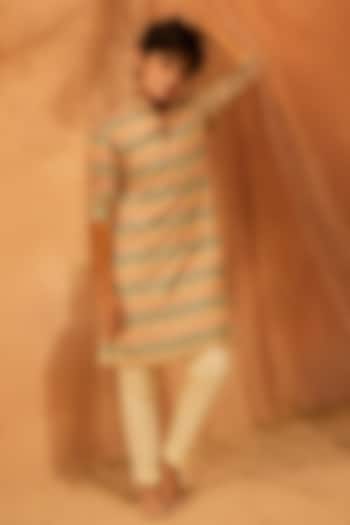 Beige Silk Printed Kurta Set For Boys by Eleven Brothers Kiids at Pernia's Pop Up Shop