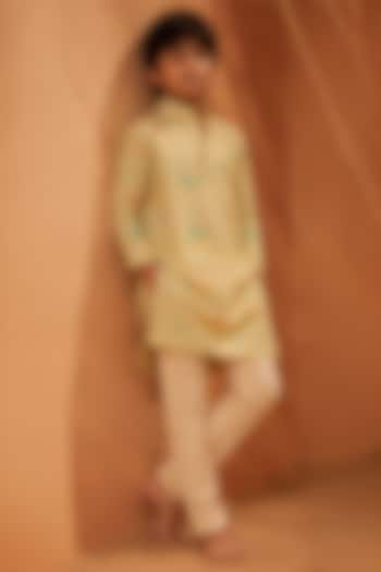 Light Green Silk Printed Kurta Set For Boys by Eleven Brothers Kiids at Pernia's Pop Up Shop