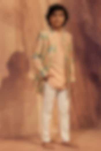 Pink Silk Printed Indowestern Set For Boys by Eleven Brothers Kiids at Pernia's Pop Up Shop