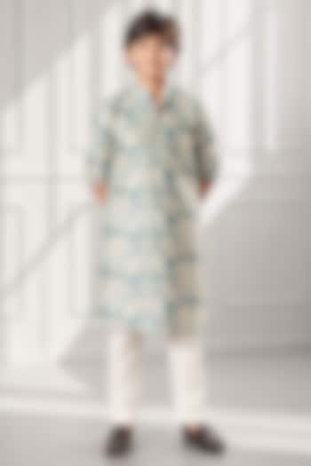 Blue Silk Kurta Set For Boys by Eleven Brothers Kiids at Pernia's Pop Up Shop