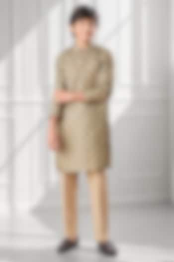 Green Silk Kurta Set For Boys by Eleven Brothers Kiids at Pernia's Pop Up Shop