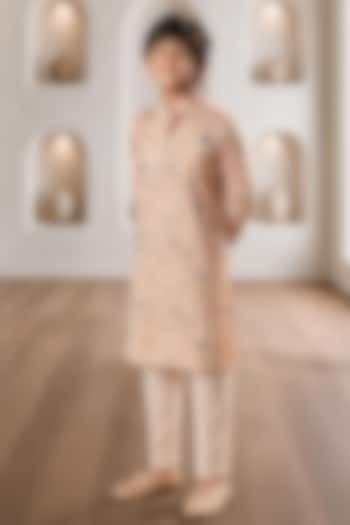 Pink Silk Kurta Set For Boys by Eleven Brothers Kiids at Pernia's Pop Up Shop