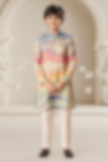 Multi-Colored Silk Kurta Set For Boys by Eleven Brothers Kiids at Pernia's Pop Up Shop