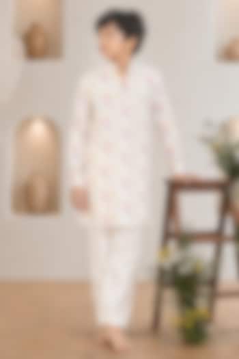 Yellow Soft Silk Printed Kurta Set For Boys by Eleven Brothers Kiids at Pernia's Pop Up Shop