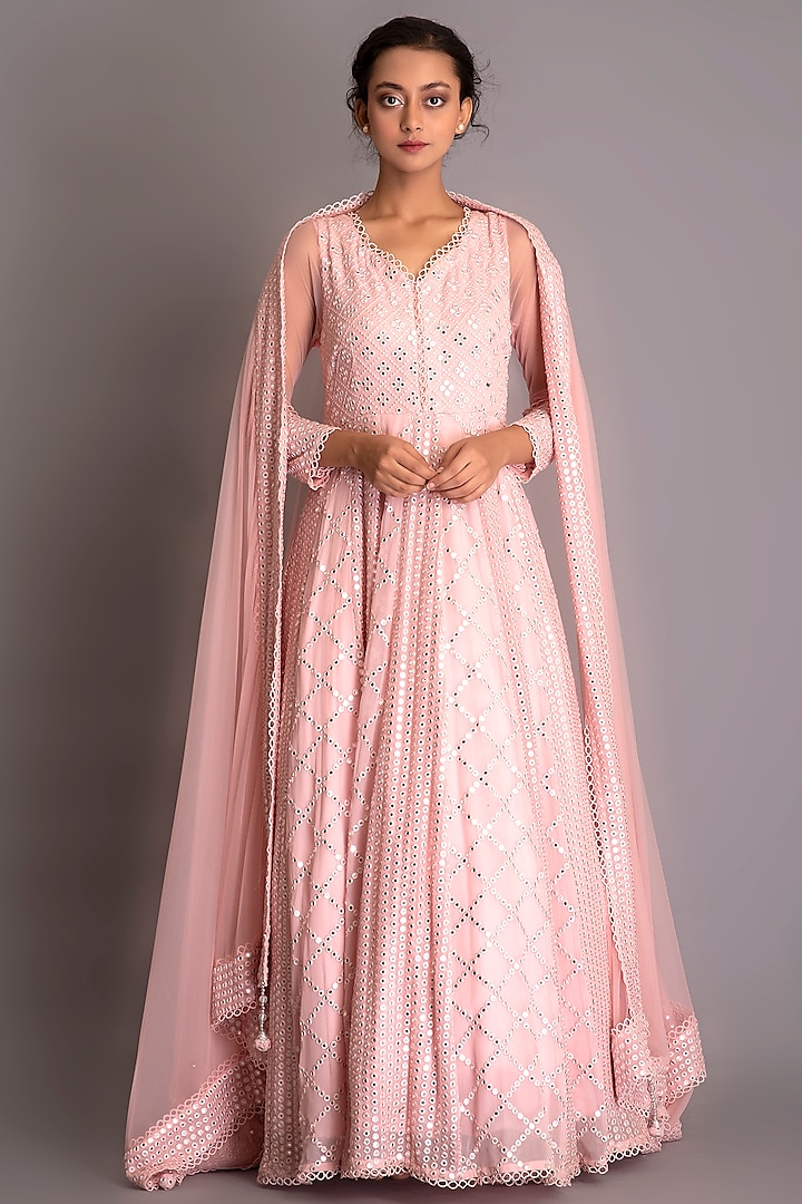 Blush Pink Embroidered Anarkali Set Design by EVRA BY NIKITA KHURANA at ...