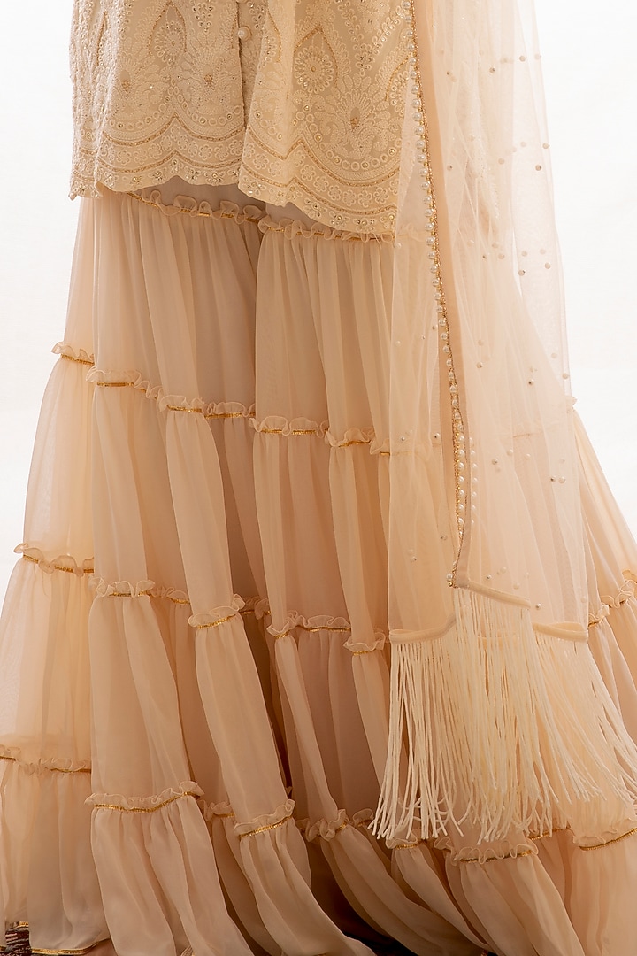 Nude Chikankari Embroidered Party Wear Sharara Set by EVRA BY NIKITA KHURANA at Pernia's Pop Up Shop
