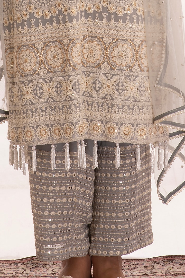 Grey Chikankari Embroidered Kurta Set by EVRA BY NIKITA KHURANA at Pernia's Pop Up Shop