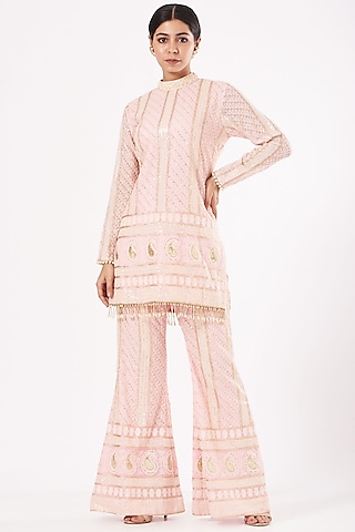 Blush Pink Chikankari Embroidered Kurta Set by EVRA BY NIKITA KHURANA