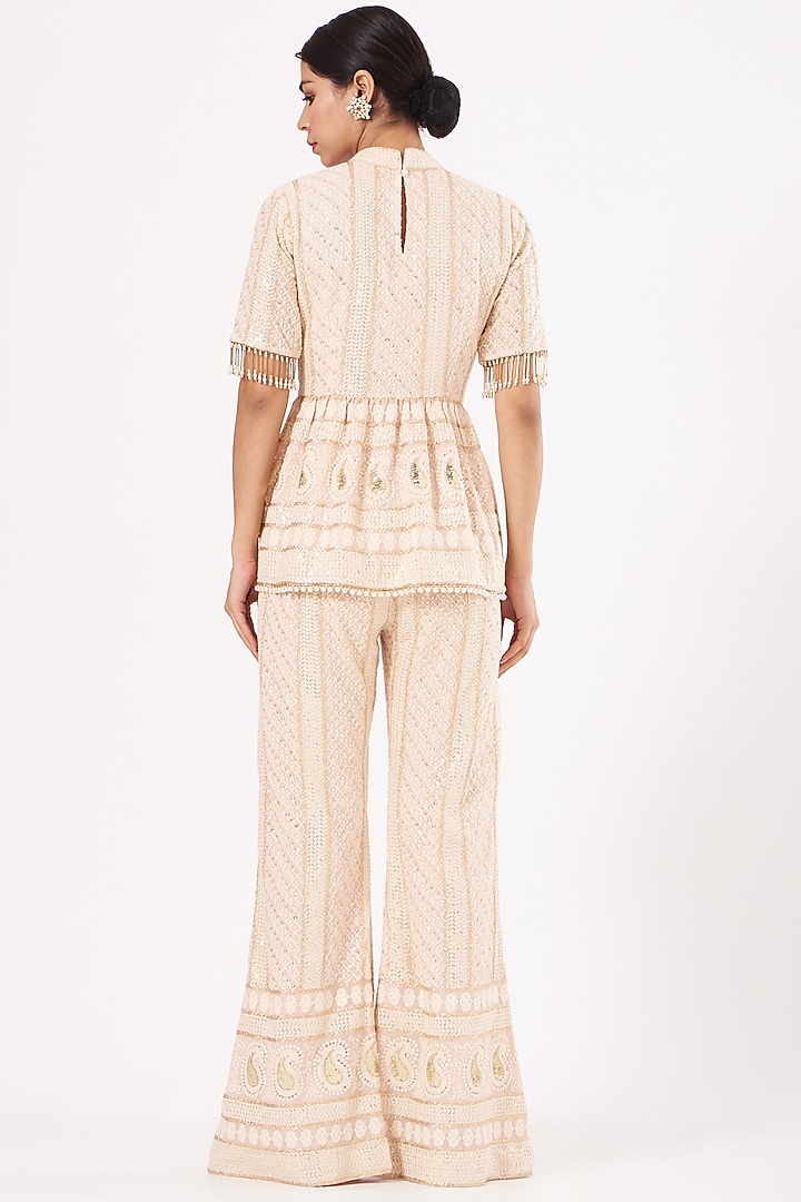 Peach Chikankari Embroidered Kurta Set by EVRA BY NIKITA KHURANA at Pernia's Pop Up Shop