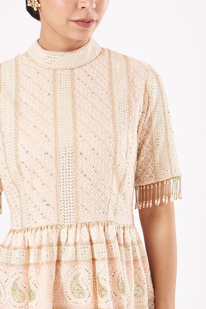Peach Chikankari Embroidered Kurta Set by EVRA BY NIKITA KHURANA at Pernia's Pop Up Shop