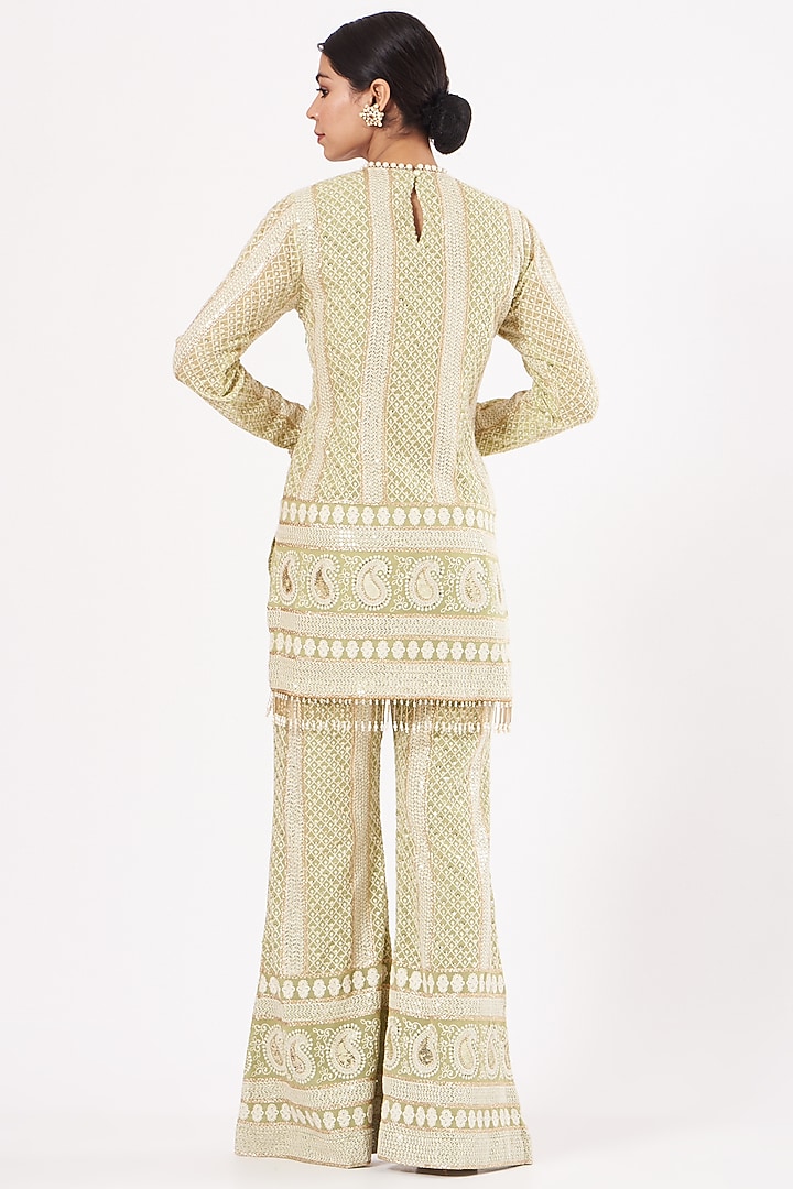 Mehendi Green Chikankari Embroidered Kurta Set by EVRA BY NIKITA KHURANA at Pernia's Pop Up Shop