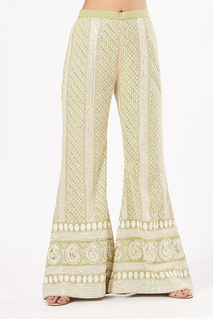 Mehendi Green Chikankari Embroidered Kurta Set by EVRA BY NIKITA KHURANA at Pernia's Pop Up Shop