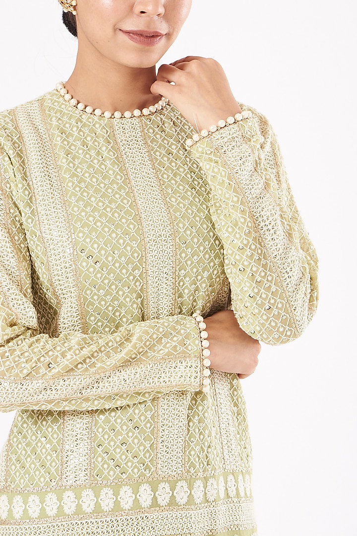 Mehendi Green Chikankari Embroidered Kurta Set by EVRA BY NIKITA KHURANA at Pernia's Pop Up Shop