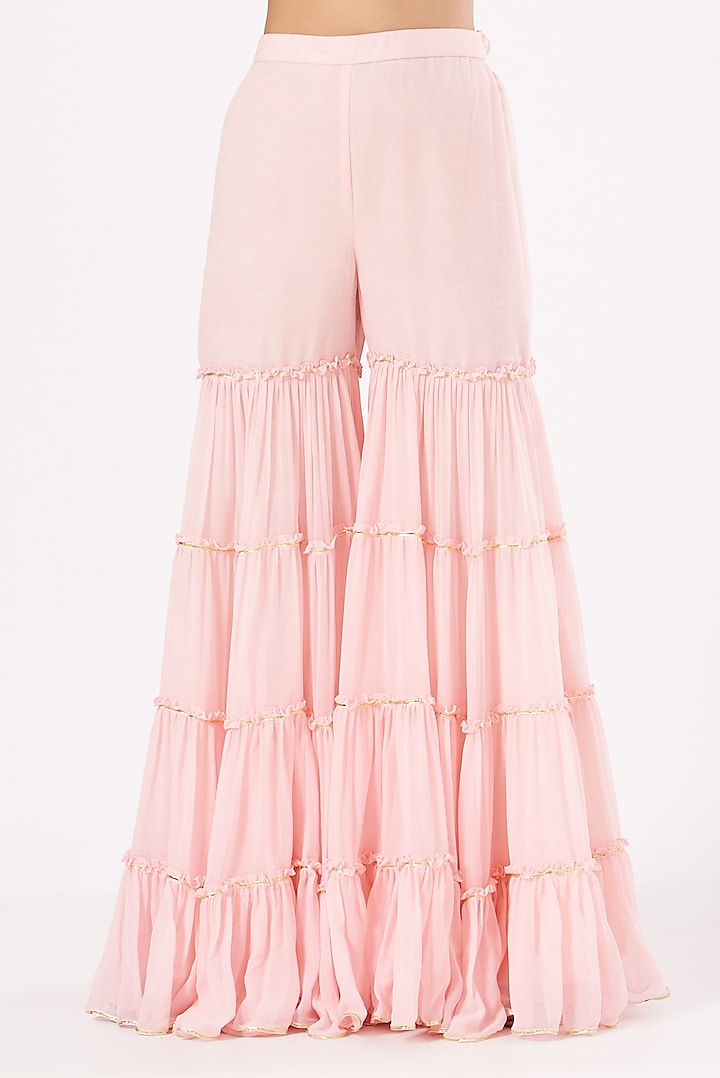 Blush Pink Georgette Frilled Party Wear Sharara Set by EVRA BY NIKITA KHURANA at Pernia's Pop Up Shop