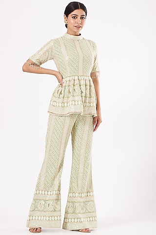 Lime Green Chikankari Embroidered Kurta Set by EVRA BY NIKITA KHURANA
