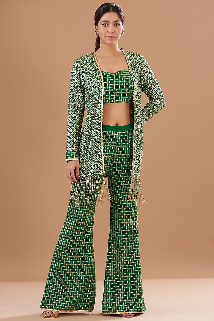 Green Georgette Embroidered Jacket Set by EVRA BY NIKITA KHURANA